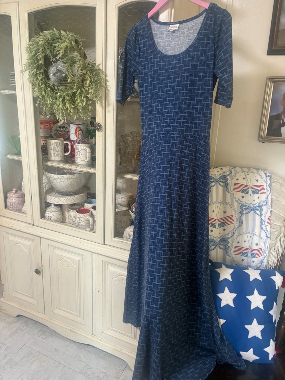 LuLaRoe Navy Geometric Scoop Neck Maxi Dress
